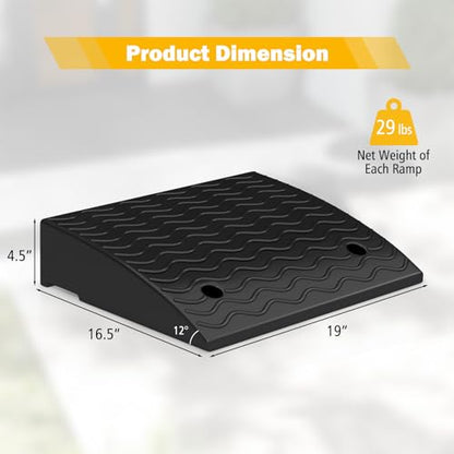 Car Ramps, 2 PCs Rubber Curb Ramps for Driveway, 4.5" Threshold Ramp Set Heavy Duty Ramp Slope for Driveway, Sidewalk, Loading Dock, Cars, Wheelchairs, Bikes, Motorcycles - size: 19" x 16.5" x 4.5"