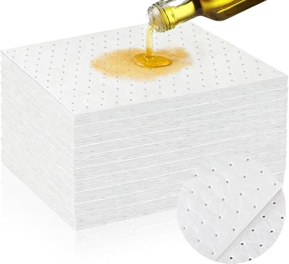50 Pack Oil Absorbent Pads, Oil Spill Mat, 9.8 x 13 Inch, White | Weight Dimpled Oil Absorbing Sheets, Universal Absorbing Mat, Leak and Spill Cleanup Pads for Home Garage Basement
