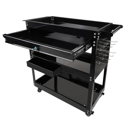BHB 3 Tier Rolling Tool Cart Box On Wheels with Lockable Drawer, Heavy Duty Capability Tool Cart for Mechanics, Large Storage Organizer Utility Cart, for Garage Warehouse Repair Shop, 350 Lbs Load - style: With Drawer