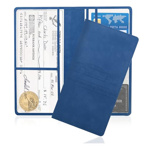 Car Registration and Insurance Holder,PU Leather Car Glove Box Organizer Car Document Holder for ID,Driver's License,Universal Car Organizer Car Accessories for Women/Men (Blue) - color: Blue