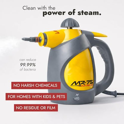 Vapamore MR-75 Amico Handheld Steam Cleaner for Bed Bugs, Auto & Grout | Portable handheld steam cleaner; 210°F chemical-free steam; kills dust mites; heats in 4 min; 3.5 lbs; 17 accessories