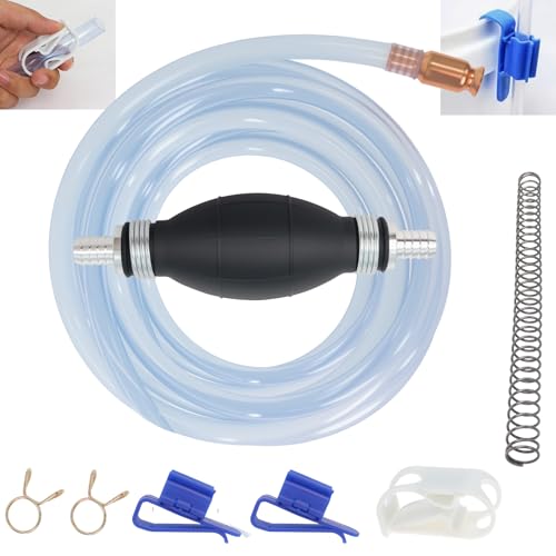 Siphon Hose for Gasoline, 8 Ft 5/8 Inch Hand Siphon Pump Kit with Rubber Pump, Brass Jiggler, Anti-Kink Spring and Shut-Off Clip for Gas, Diesel & Water Transfer - size: 5/8" Siphon Hose Kit
