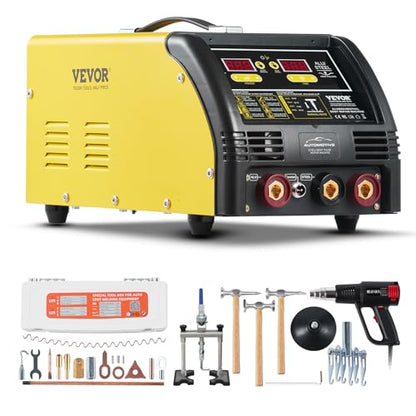 VEVOR Dual Pro Stud Welder Deluxe AL/Fe Dent Repair Kit, Professional 5KW Welder with Auto/Manual Welding and 10 Modes, 110V Spot Welding Dent Repair Machine for Steel & Aluminum Auto Panels Repair - style: Aluminum/Steel Dual Pro