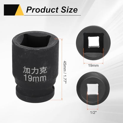 HARFINGTON 3pcs 4 Point Square Socket 1/2" Drive 19mm Metric Square Impact Socket CR-V Blackening Standard Wheel Sleeve Pneumatic Sleeve Tool for Auto Repair Mechanical Maintenance Home Use - size: 19mm