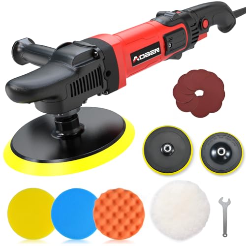 AOBEN 6/7 inch Buffer Polisher,Rotary Car Buffer,1600W Car Polisher Waxer Kit with 6 Variable Speed 1000-3500RPM & 4 Polishing Pads,Detachable Handle for Car Polishing and Waxing - size: AT3501C-1