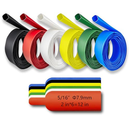 5/16in Heat Shrink Tubing - 3:1 Adhesive Lined, Shrinkable Wire Wrap Tube, 12FT, 6 Colors, Marine Grade Waterproof, Insulated Sealed, Oil & Wear Resistant for Industrial, Automotive, Cable Repair - color: 5/16inch 6colors 12FT