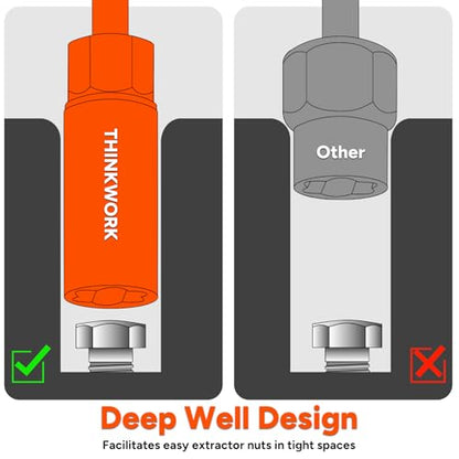 THINKWORK 1/2 Inch Drive Lug Nut Extractor Set, Large Sizes, 10pcs Wheel Lock Removal Kit, Deep Lug Nut Removal Tool for Damaged, Stripped, Rusted, Broken, Rounded Bolts, Nuts - size: W6159-10-PCS