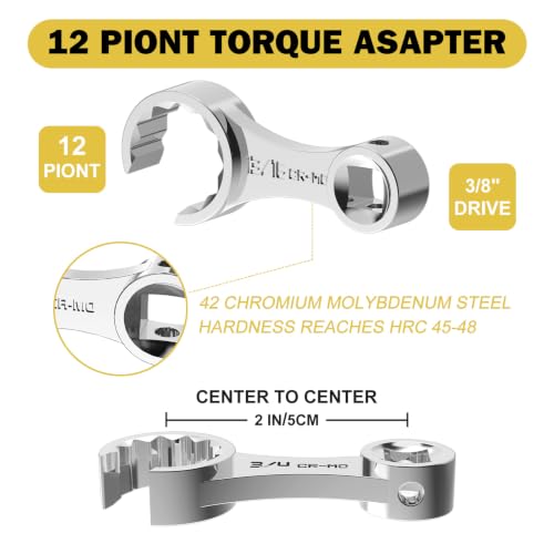 ANPUDS Side-Open Torque Adapter Set SAE for HVAC & Tight Spaces, 3/8" Drive | 5/16" to 7/8", 12pcs, Chrome Molybdenum Steel, 12-Point Torque Wrench Extension for HVAC, Automotive, Brake & Fuel Lines