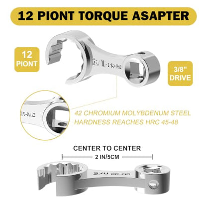 ANPUDS Side-Open Torque Adapter Set SAE for HVAC & Tight Spaces, 3/8" Drive | 5/16" to 7/8", 12pcs, Chrome Molybdenum Steel, 12-Point Torque Wrench Extension for HVAC, Automotive, Brake & Fuel Lines
