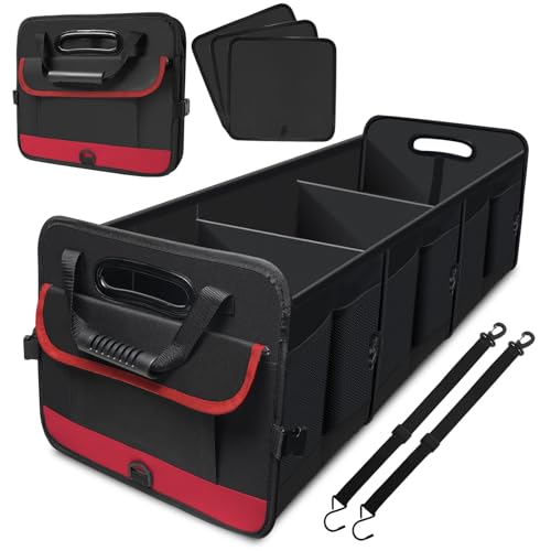 Car Trunk Organizer,Heavy Duty Collapsible 95 L Capacity Car Trunk Storage Organizer,Multi-Compartment Pockets, Adjustable Straps - Ideal for Travel, Camping, Shopping,Perfect for SUV, Truck, Sedan - color: Red 95L