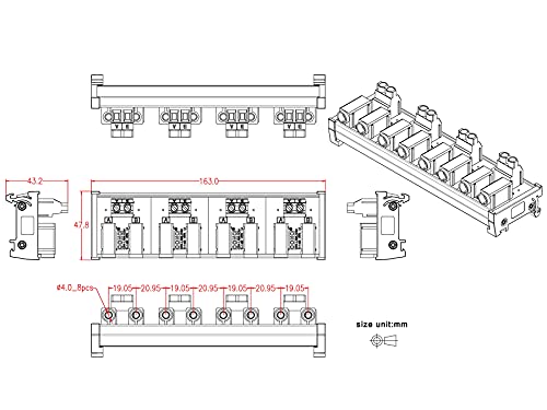 Banana Jack Breakout Board Module (4x2 Positions, DIN Rail Mount) - size: 4x2 Positions, style: DIN Rail Mount