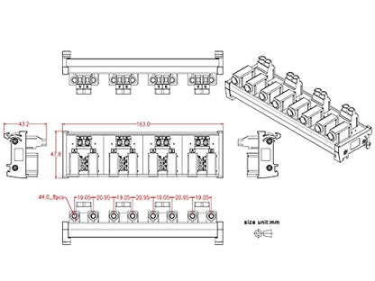 Banana Jack Breakout Board Module (4x2 Positions, DIN Rail Mount) - size: 4x2 Positions, style: DIN Rail Mount