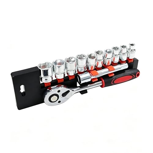 Socket Wrench Set 12-Piece 1/4 Inch Drive | Mini Ratchet, 10 Sockets 5-14mm, 2-Way Quick Release Handle, Extension Bar