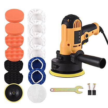 Buffer Polisher, Geevorks Buffer Waxer 5-inch, Variable Speed Car Polisher 600-3700RPM with Detachable Handle/ 6PCS Sponge Pad/ 6PCS Cloth Bonnet Pad/ 1PCS Wool Pad/ Spanner