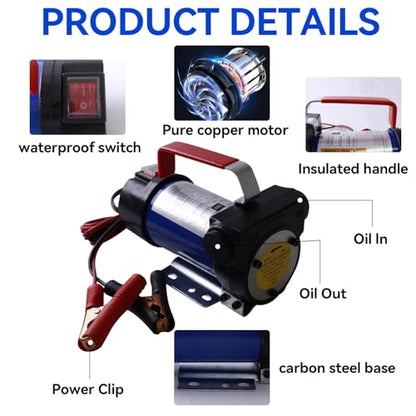 12V 175W Portable Diesel Fuel Transfer Pump, 12 GPM Self-Priming with Manual Nozzle, 6.5ft Suction & 13ft Discharge Hose, 3/4" NPT for Diesel/Kerosene/Machine Oil