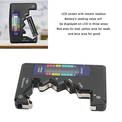 Digital Battery Capacity Tester Universal Battery Tester LCD Screen for D C N AAA 9V 1.5V Button Cell Batteries Carbon Zinc and Rechargeable Batteries (Black) - color: black