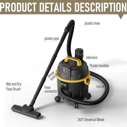Wet & Dry Shop Vacuum Cleaner with Blower, 15L / 4 Gallon Portable Shop Vac, 800W for Home, Garage, Car, Pet Hair & Workshop, with Multiple Nozzles and Attachments