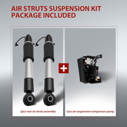 Rear Air Strut and Air Suspension Compressor Pump fit for Chevrolet for Tahoe 2015-2018, for GMC for Sierra 1500 2014-2017, 84176675 Air Suspension Shock Absorber Spring Strut Kit, Set of 3