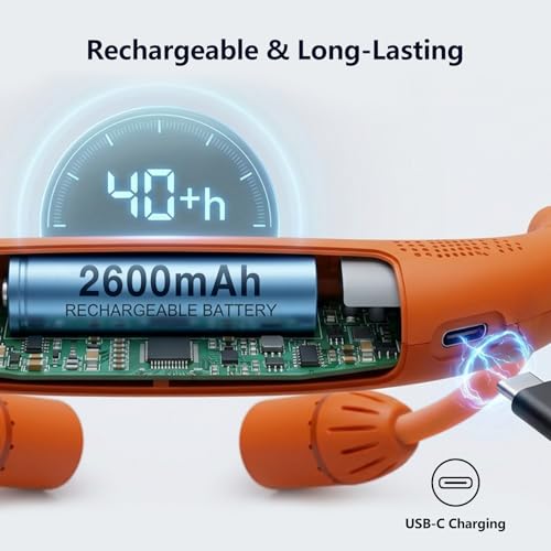 Orange Neck Light, Bluetooth Speaker, 5 Modes, USB-C Rechargeable | Hands-free 2-in-1 neck light and Bluetooth speaker with 90° adjustable beams, 5 modes, 2600mAh USB-C power, and 40+ hours. - color: Orange