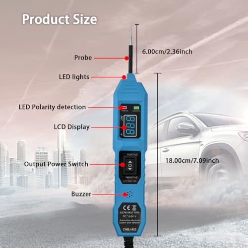 Power Circuit Tester, 6-24V DC Test Light Short Circuit, Automotive Component Electrical Polarity Identify Continuity Tester, Overload Protection - color: Blue