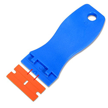 EHDIS 1.5" Plastic Razor Scraper with 10pcs Double Edged Plastic Blades for Removing Labels Stickers Decals on Glass Windows - color: Blue