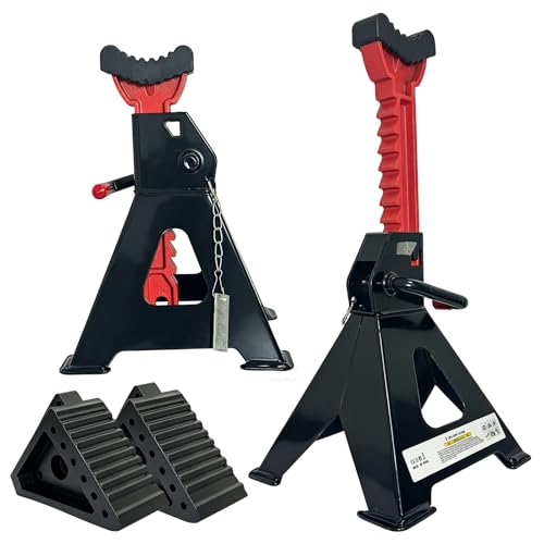 HENBOW Jack Stands，3 Ton Jack Stands with Solid Wheel Chocks，6600lbs Capacity,11"-16.33" Adjustable Car Lift Stands with Double Pin Locking,Black,1 Pair - color: Black-1