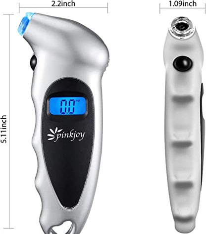 PINKJOY Digital Tire Pressure Gauge 3 Pack 150 PSI, 4 Settings, Tire Gauge for Car, Truck, Motorcycle, Bicycle with Backlit LCD and Non-Slip Grip (Silver) - color: Silver 3 Pack
