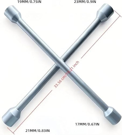14 inch Heavy Duty Universal Lug Wrench, 4 Way Lug Wrench, Silver - color: Silver