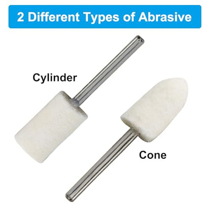 100 Pcs Bullet Shape Wool Felt Polishing Bits, 1/8'' Shank Cone and Cylinder Shape Wool Polishing Points for Rotary Tool (4mm,5mm,6mm,8mm,10mm)