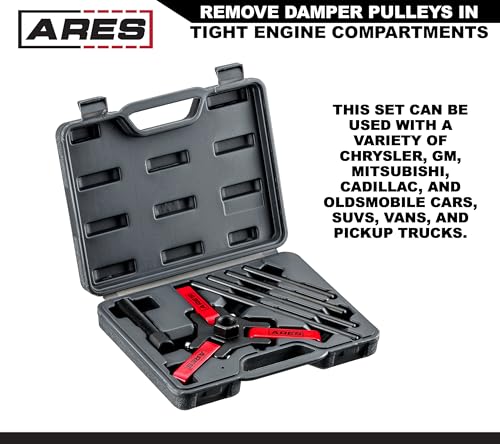 ARES 71002 - Harmonic Balancer Puller Kit - Adjustable 3-Jaw Puller Fits Most Late Model Automobiles & Trucks - Remove Damper Pulleys in Tight Engine Compartments Without Removing The Radiator - size: Harmonic Balancer Puller Set