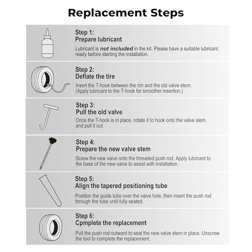 51025 Tire Valve Stem Quick Replacement Tool Kit Tool for Replacing Leaky Valve Stems Fits Cars Trucks Trailers ATVs Mowers Includes 4PCS TR413 Valves