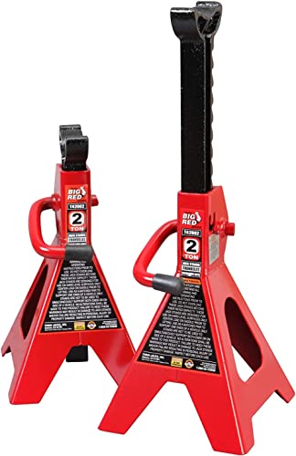 Big RED AT42002R Torin Steel Car Jack Stands: 2 Ton (4,000 lb) Capacity, Red, 1 Pair - size: 2 ton, style: Basic Steel