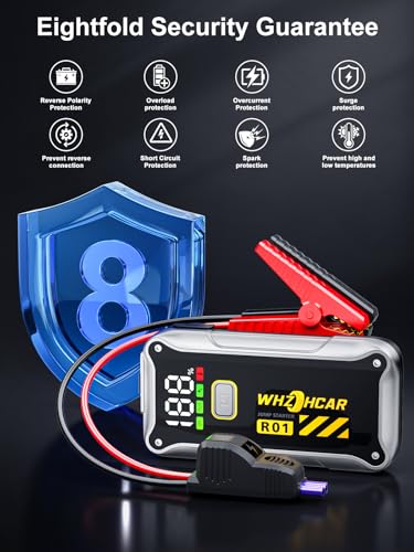 Car Jump Starter,12V 4000A Car Battery Jump Starter (9.0 Gas/7.5L Diesel) Fast Charging Portable Battery Pack with LCD Display Extended Jumper Cables LED Light - color: Black
