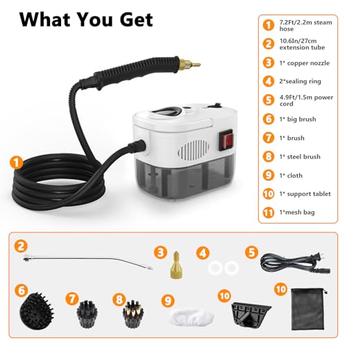 Steam Cleaner, 6-Level Adjustable Portable Steamer Handheld, Fast Heat-Up, 1.2LTank, Steamer Cleaning with 8 pcs Accessories for Home Dirt, Grease, Grout, Tile,Floor, Car, Carpet