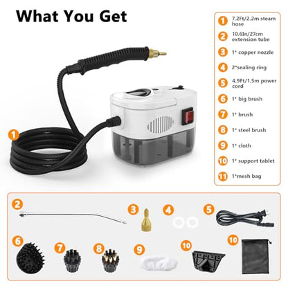 Steam Cleaner, 6-Level Adjustable Portable Steamer Handheld, Fast Heat-Up, 1.2LTank, Steamer Cleaning with 8 pcs Accessories for Home Dirt, Grease, Grout, Tile,Floor, Car, Carpet