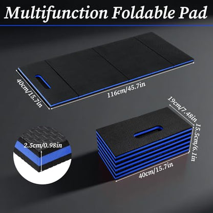 Ptwola Foldable EVA Mat with Carrying Handle, 2.5cm Thick Foam Cushion Kneeling Pad High Density Water Resistant Anti Slip Knee Mat for Workout Exercise Mechanic Garages Picnics Gardening Camping Gym - color: Blue Border