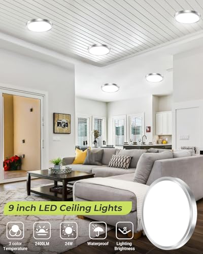 hepside 2PACK LED Flush Mount Ceiling Light Fixture Black, 9Inch 24Watt, 3000k/4500k/6000K Ceiling Light, Ultra Slim Flush Mount LED Ceiling Lamp for Bedroom, Living Room, Kitchen, Hallway - color: Brushed Nickel, size: 9Inch-2pack