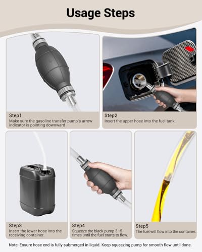 Hand Siphon Pump - Fuel Transfer Pump, Portable Gasoline Transfer Pump with 10 Ft PVC Hoses, Clip & Brass for Oil, Diesel, Water & Liquids. - color: White