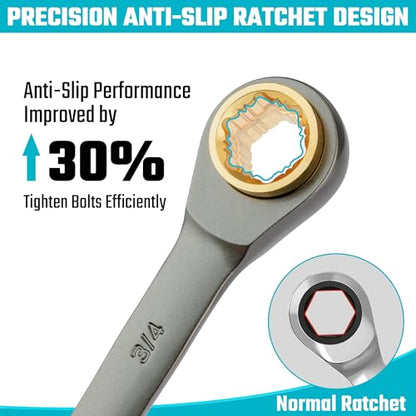 DURATECH 4-in-1 Anti-Slip Reversible Ratcheting Box Wrench Set, SAE | Double Box End, 2-Piece, 5/16", 3/8", 7/16", 1/2" & 9/16", 5/8", 11/16", 3/4", CR-V Steel, Nickel Plated, Rolling Pouch - style: Anti-slip & SAE