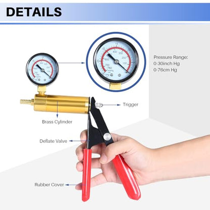 DASBET Hand Held Vacuum Pump Tester Set Vacuum Gauge and Brake Bleeder Kit | for Automotive (Blue) - color: Blue