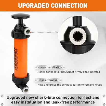HORUSDY Multi-Use Siphon Transfer Pump Kit Hand Fuel Pumps for Gas Oil Water with Air Hose, Portable Manual Fuel Transfer Pump for Boat, Car, RV, Emergency, Lawn Mower Fluid Drainage - style: Orange(New model)