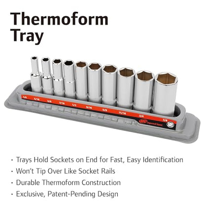 Ingersoll Rand 10 Pc. 3/8" Drive Deep Socket Set, SAE 6-Point, Chrome Vanadium Steel, 1/4"–7/8" with Storage Tray – 752050X - size: 3/8 in. Drive Deep Socket Set, style: SAE