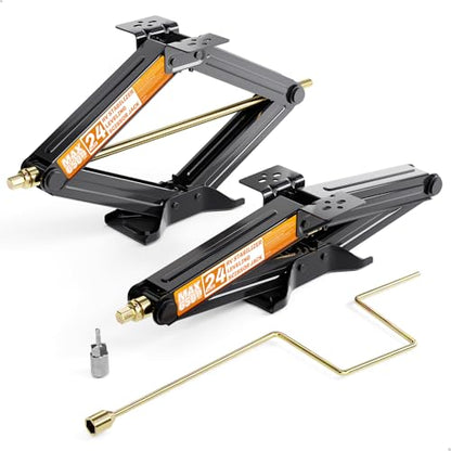 RV Stabilizer Jacks - 6500lbs Heavy Duty Scissor Jacks for Travel Trailer & Camper, Set of 2 with Crank Handle, Drill Bit, 24" Max Lift - WELLUCK