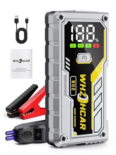 Car Battery Jump Starter 5000A Smart Portable Car Jump Starter Battery Pack (10.0 Gas/9.0L Diesel) 12V Safe Car Jumper with LCD Display Extended Jumper Cables, Fast Charge LED Light - color: Silver