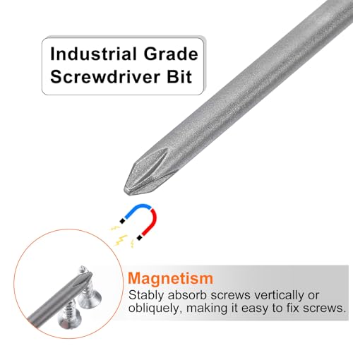 HARFINGTON 5pcs #1 Phillips Screwdriver Bit PH1 1/4" Hex Shank 6" (150mm) Long Magnetic S2 Steel Industrial Grade Screw Driver Bit Cross Head Electric Drill Bits 0.157" (4mm) Rod - size: PH1 x 150mm x 4mm