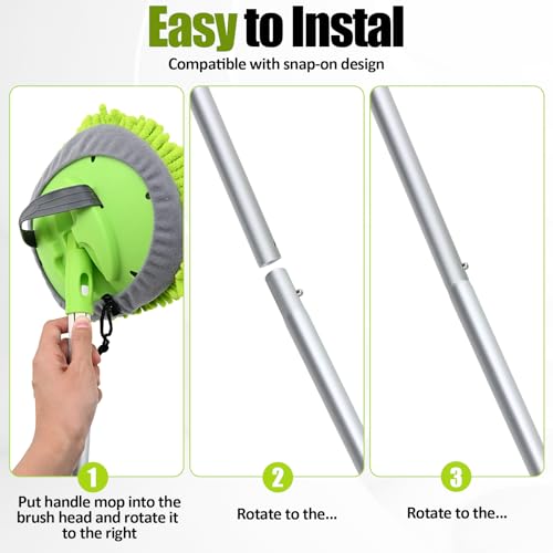 15° Curved Car Wash Brush with Long Handle 43" Extension Cleaning Mop Exterior Interior Carwash Duster 3-Section, 90° Pivoting Extralarge Microfiber Head for Scratch-Free Car, SUV & Truck - color: Green