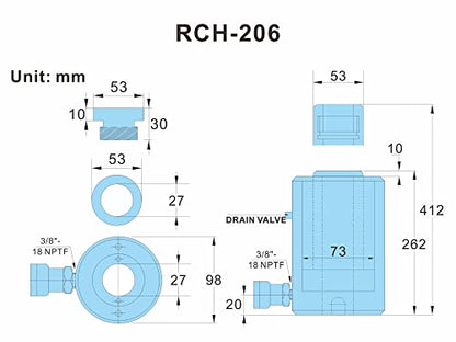 AMZCNC 20T Hydraulic Cylinder Jack Hollow Single Acting Hydraulic Ram Cylinder 150mm Hydraulic Lifting Cylinders (20T 6Inch Hollow) - size: 20T 6Inch