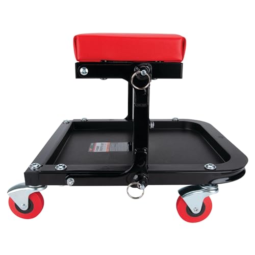 Performance Tool W85021 Folding C-Frame Creeper Rolling Work Seat with Tool Tray for Mechanic Garages and Workshops, Black/Red, 12.5-inch Height - style: C-Frame Seat (Folding)