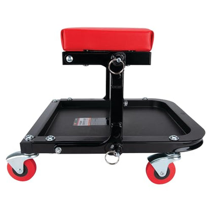 Performance Tool W85021 Folding C-Frame Creeper Rolling Work Seat with Tool Tray for Mechanic Garages and Workshops, Black/Red, 12.5-inch Height - style: C-Frame Seat (Folding)