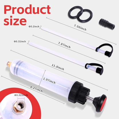 MaxWorks Manual Fluid Extraction and Filling Pump 200cc 7oz Multi Purpose Syringe Suction Gun for Oil Brake Fluid Coolant and Gear Lube with Extension Hoses (51044) - size: 200cc